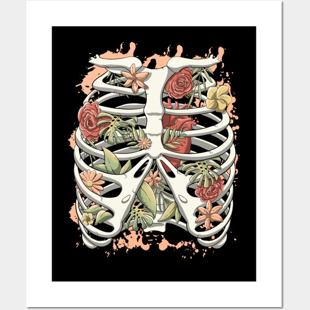 Floral Rib Cage Wall Art by MerchBeastStudio